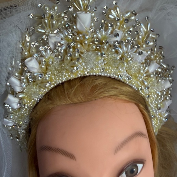 Vintage White and Gold Beaded Bridal Headband main image 8